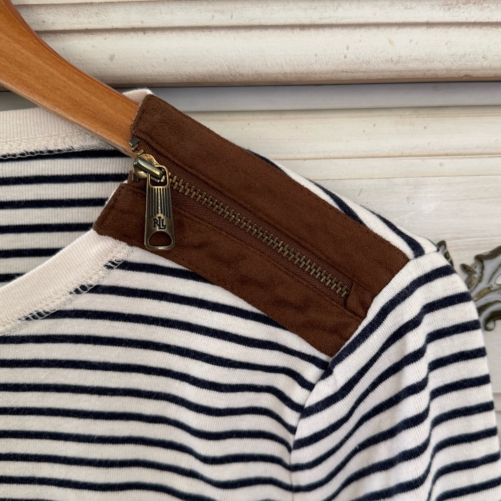 Ralph Lauren Preppy Striped Elbow Patch Top - Picture 3 of 5